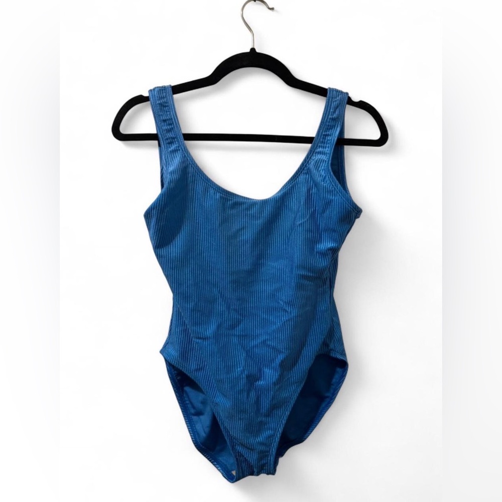 Vintage Ribbed Blue One-Piece Women’s Swimsuit
